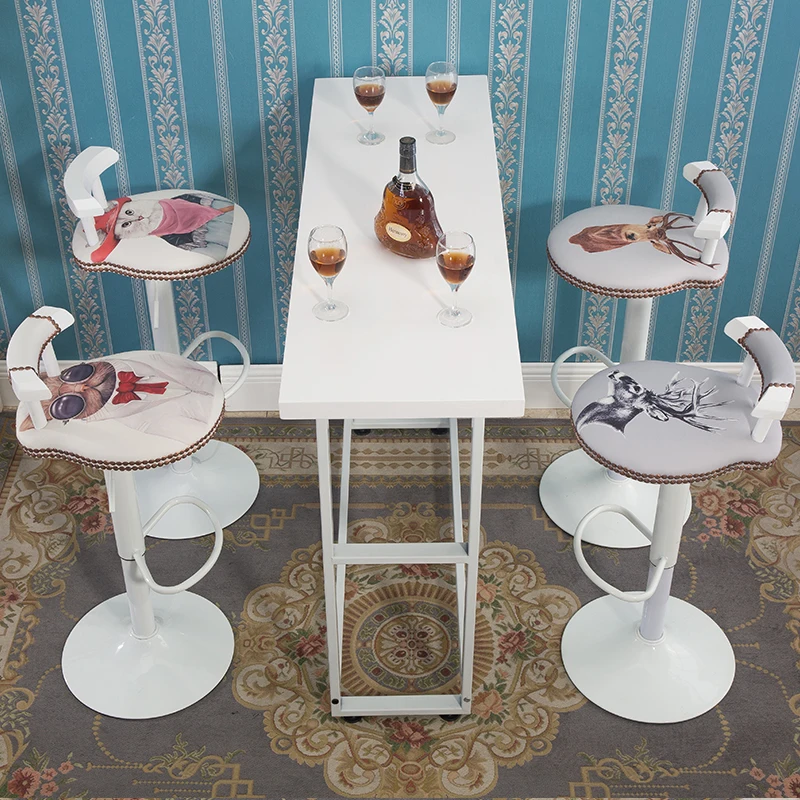 PU Seat Rotated Bar Chair with Backrest Household Lifted Simple Multi-function Leisure High Stool Creative Printing Bar Stool PU Seat Rotated Bar Chair with Backrest Household Lifted Simple Multi-function Leisure High Stool Creative Printing Bar Stool