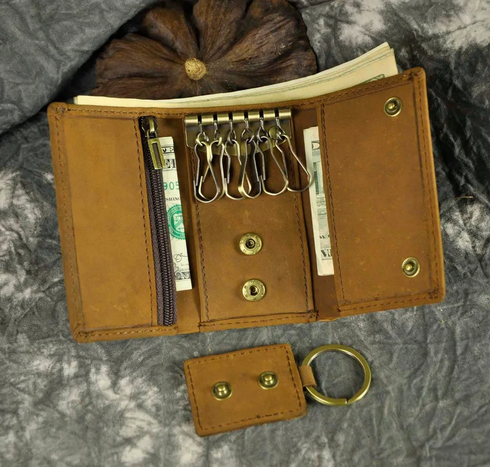 Original Leather Men Fashion Multifunction Coin Wallet Car Remote Case Key Ring Case Holder Chain Designer Key Package Bag 230-L