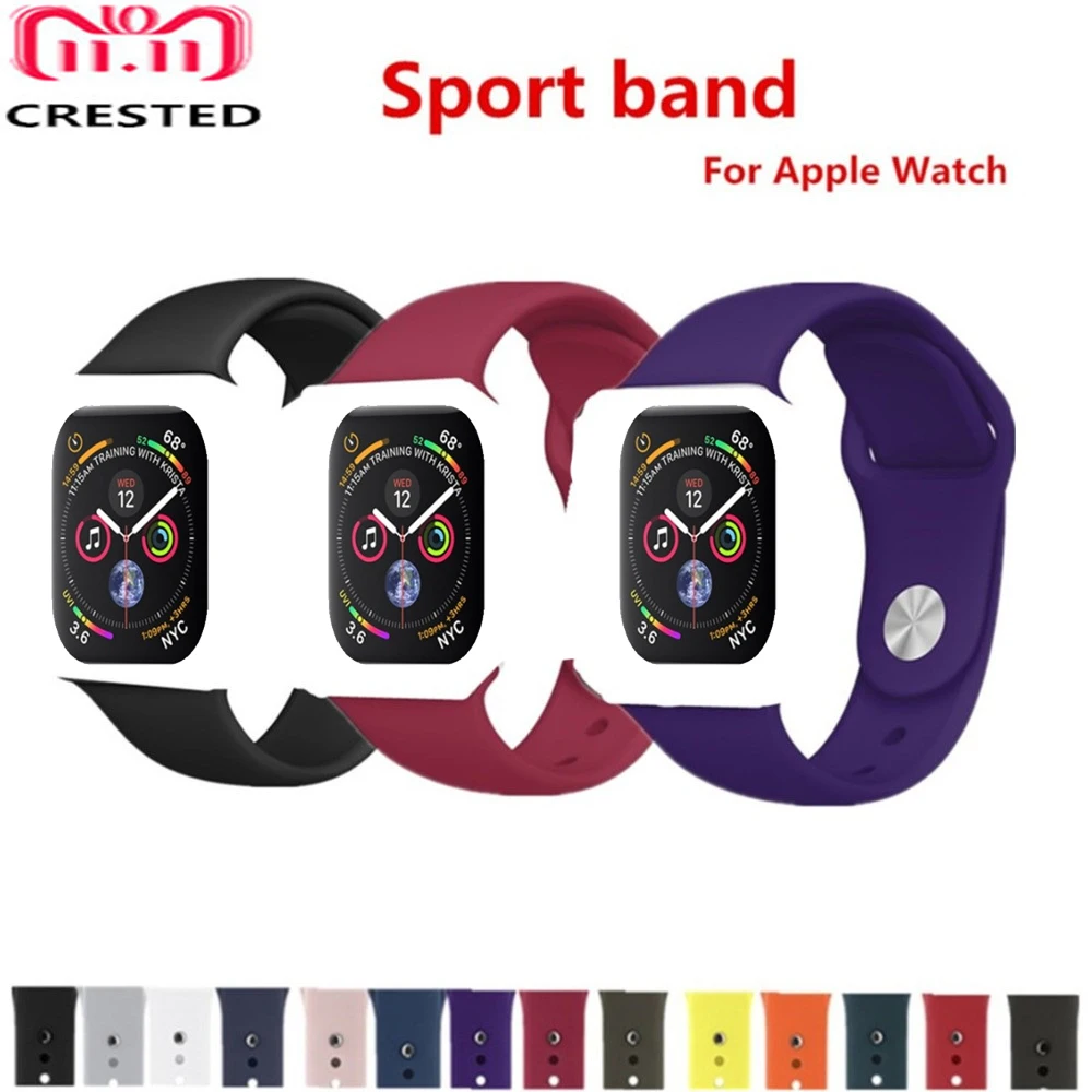 CRESTED silicone Sport strap For Apple Watch band 42mm/38mm/44mm/40mm correa iwatch series 4/3/2/1 wrist Bracelet Rubber belt CRESTED silicone Sport strap For Apple Watch band 42mm/38mm/44mm/40mm correa iwatch series 4/3/2/1 wrist Bracelet Rubber belt