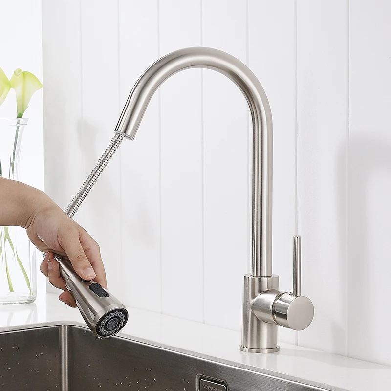FLG Single Handle Kitchen Faucet Mixer Pull Out Kitchen Tap Single Hole Water Tap Cold and Hot Water Mixer torneira cozinha  