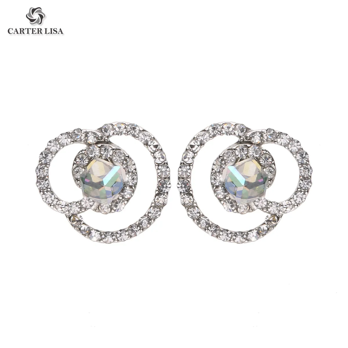 

CARTER LISA New Style Wraparound Korean Elegant Gorgeous Sparking Rhinestone Round AB Color Crystal Stud Earrings
