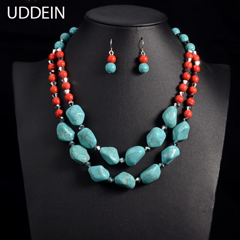 

UDDEIN Bohemian Double layer Gem Choker Necklace Women Vintage Statement Necklace & Pendant Display African Beads Jewelry Set