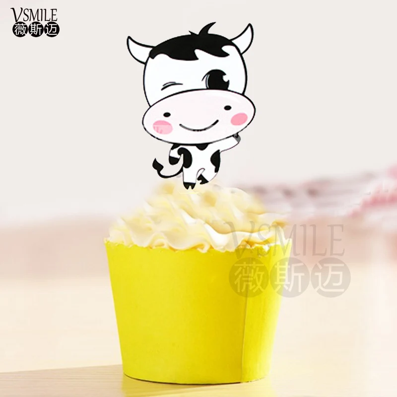 

50pcs Cute milk cow duck Elephant Cat Panda paper Cupcake topper Mary Cat Pick for birthday wedding party decoration