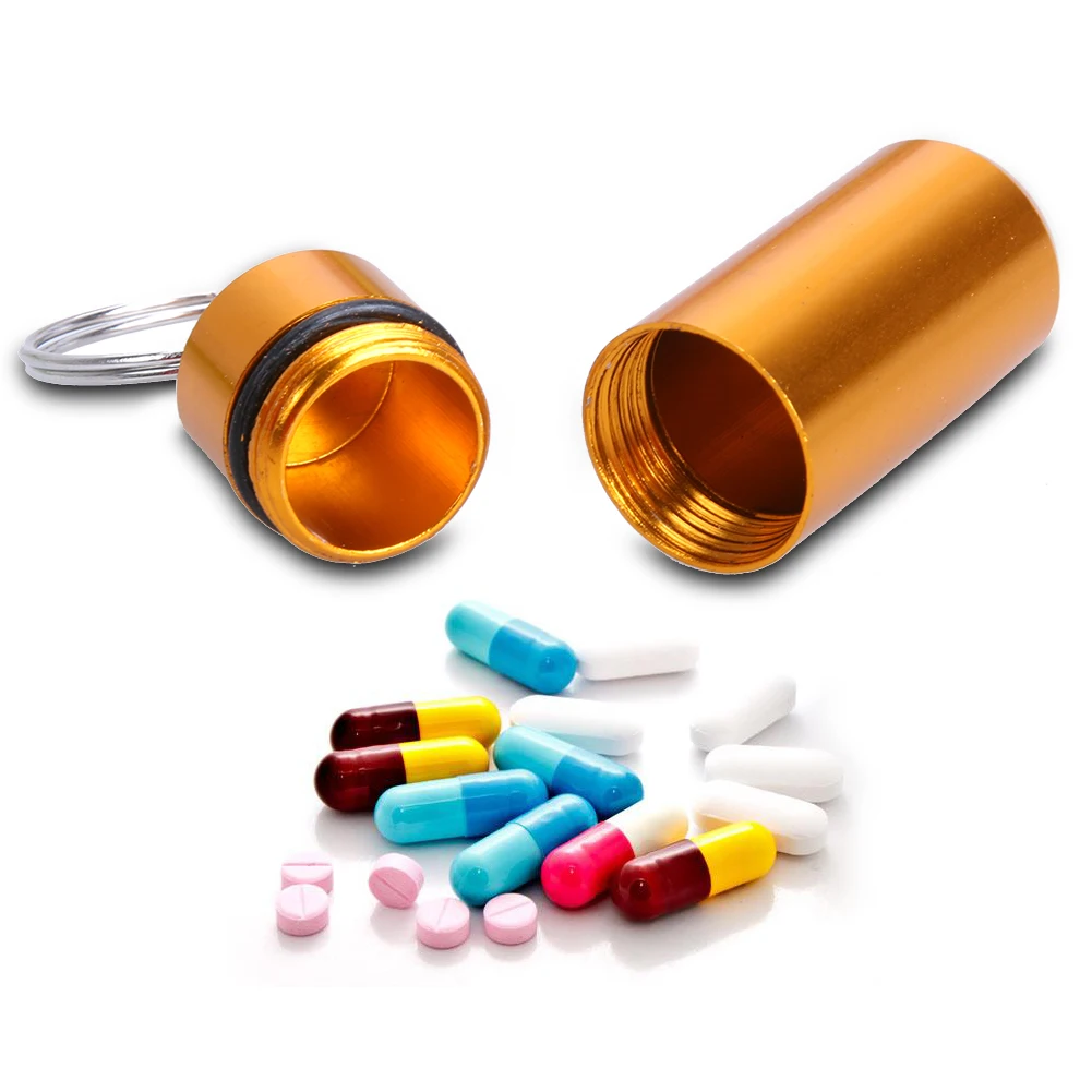 

Waterproof Sealing Aluminum Alloy Pill Box Drug Holder Key Chain Container Unique Fashion Key Chain