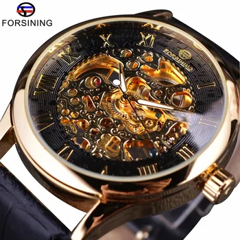 

Forsining Retro Classic Design Roman Number Dial Transparent Case Skeleton Mechanical Watch Mens Watches Top Brand Luxury Clcok