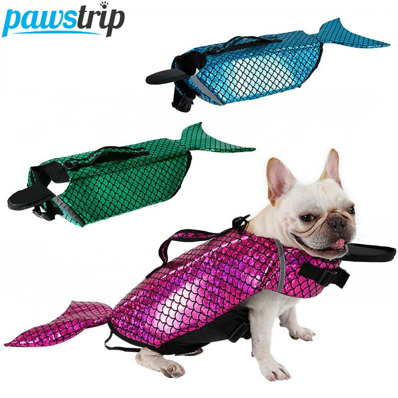 

pawstrip Fashion Mermaid Dog Life Jacket Safety Reflective Dog Clothes Summer Dog Life Vest Puppy Swimsuit Clothing S-XL