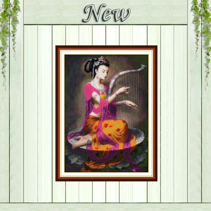 Dunhuang женщины играют lyre на платформе лотоса diy Печать холсте DMC 11CT 14CT наборы для