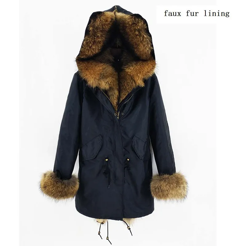 Зимнее новое модное женское меховое пальто длинное Парка подклад мех кролика Воротник мех енота Уличная мода - Цвет: color 4