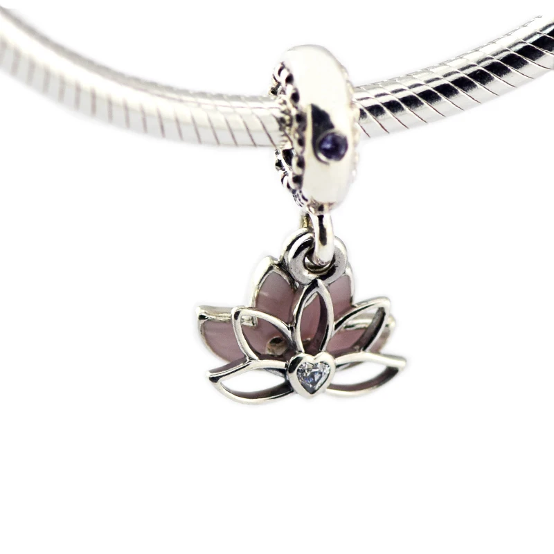 

Pandulaso Fashion Woman DIY Jewelry Serene Lotus Flower Hanging Charm Beads For Jewelry Making Fits Sterling Silver Bracelets