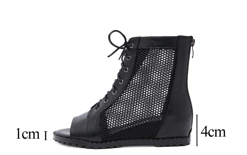 Gdgydh Summer Shoes Women Black Height Increasing Peep Toe Footwear Woman Boots On Summer Mesh Rome Style Drop Shipping