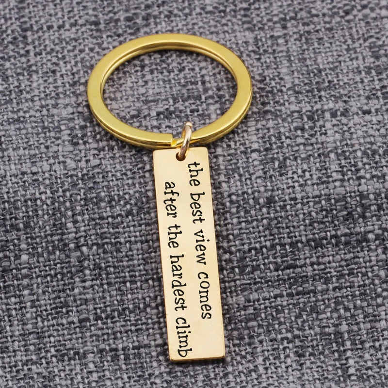 

Hand Stamped Jewelry Keychain Bag Charm The Best View Comes After The Hardest Climb Inspirational Present Key Holder Jewelry