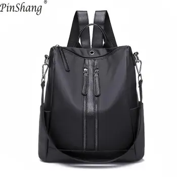 

PinShang Women Backpack Double Shoulder Bag Oxford Cloth Headphone Jack Backpack Stylish Solid Color Backpack for Women ZK40