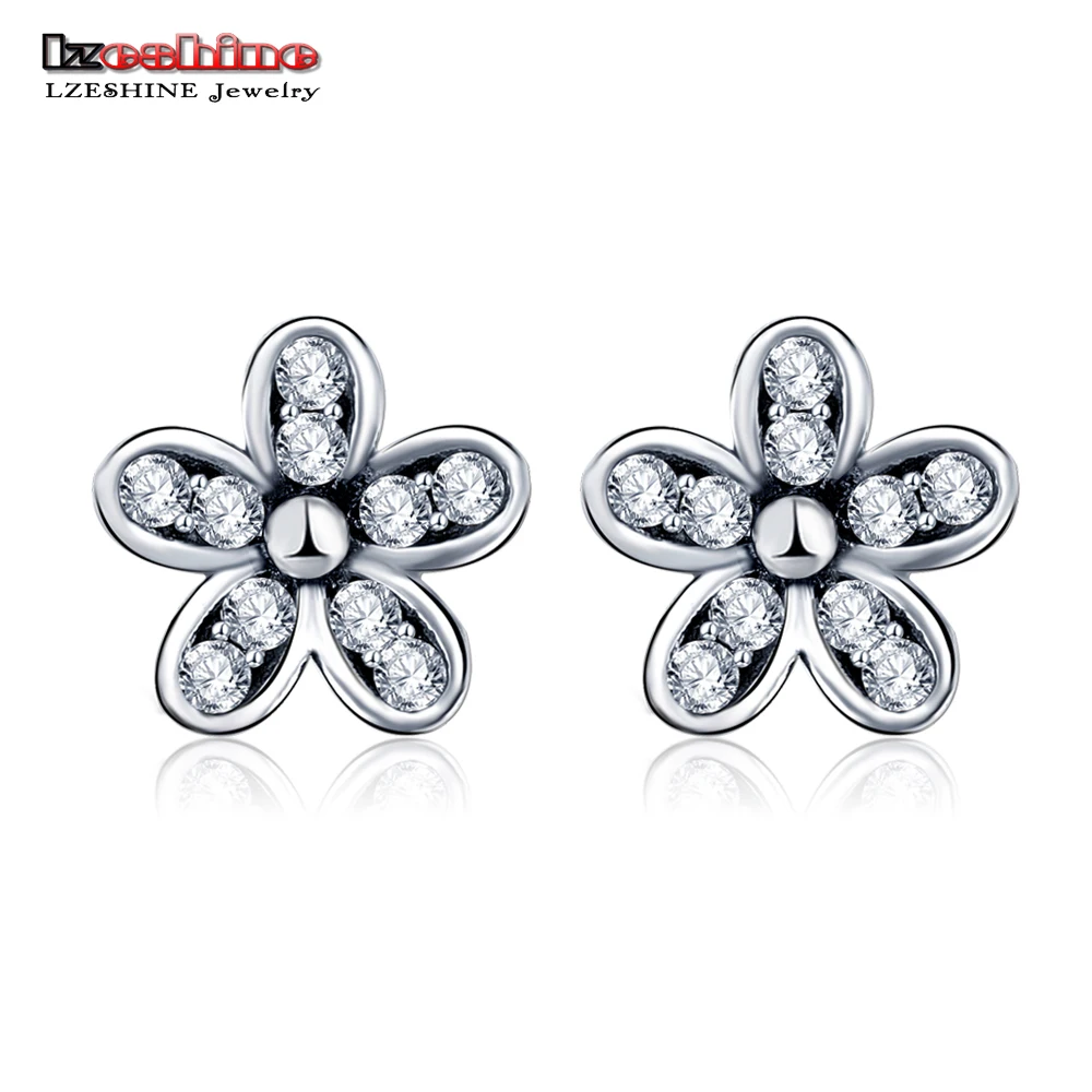 

LZESHINE 2017 New Arrival Authentic 925 Sterling Silver Dazzling Stud Earrings CZ Flower Earrings Women Jewelry PSER0001