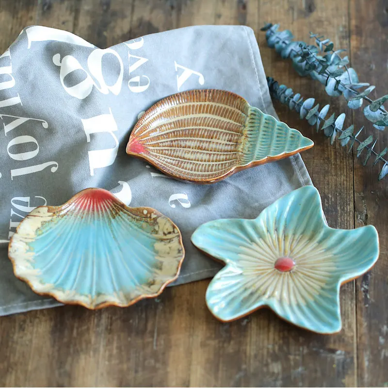 

Mediterranean Creativeness Style Ceramics Simulation Starfish Conch Fruit Tray Soap Box for DIY Mini Items Photography Props