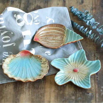 

Mediterranean Creativeness Style Ceramics Simulation Starfish Conch Fruit Tray Soap Box for DIY Mini Items Photography Props