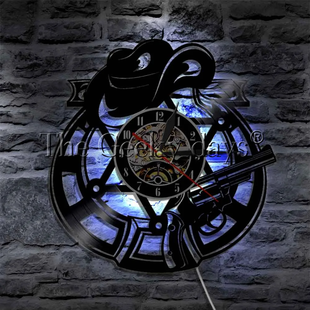 1Piece West World LED Light Sign Hat And Revolver Weapons Vinyl Record Wall Clock Cowboy Hat Atmosphere Light Wall Lamp 1Piece West World LED Light Sign Hat And Revolver Weapons Vinyl Record Wall Clock Cowboy Hat Atmosphere Light Wall Lamp