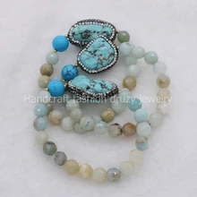 Ручной работы из натурального голубого каменного браслеты агат ювелирные изделия с синим Amazon stone граненый браслет из бисера богемный браслет ювелирные изделия 20
