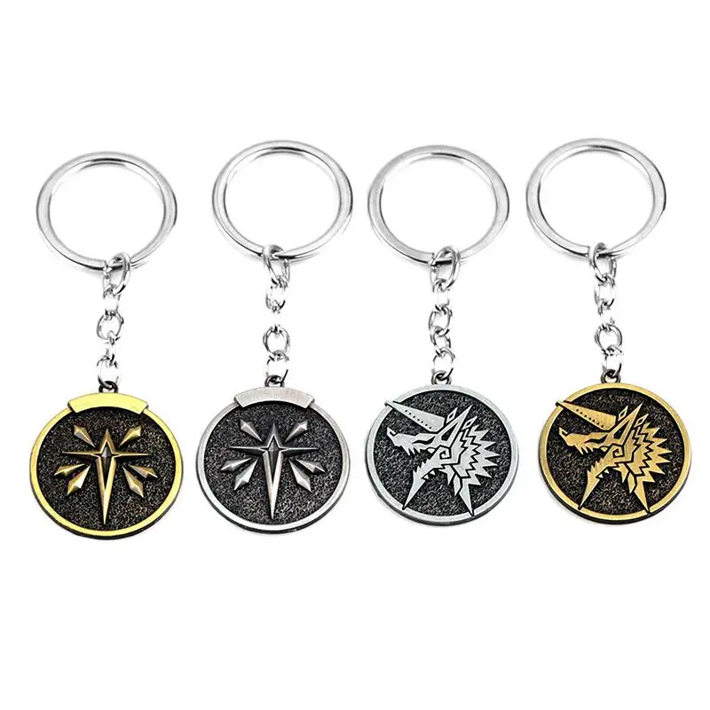 

Game Monster World Hunter Keychain Wolf Head Logo Key Pendant Key Holder Round Pendants Car Accessories