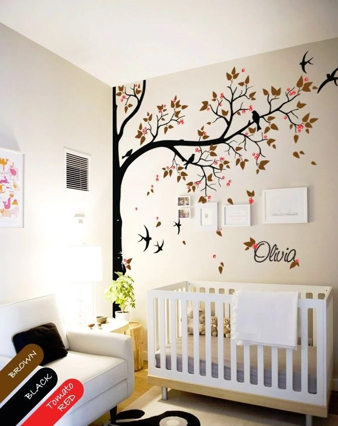 Nursery Wall Decal Tree Swallows And Baby Name Baby Room Decor Mural Wall Sticker Diy Removable Wallpaper Size 72 8 94 5inches Sticker Seal Stickers Winnie The Poohstickers Metal Aliexpress