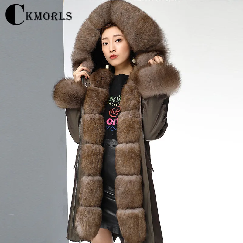 CKMORLS 2018 New Real Fur Parka Coat Women Winter Jackets With Big Fox Fur Collar High Street Slim Parkas Long 90cm Fur Jackets