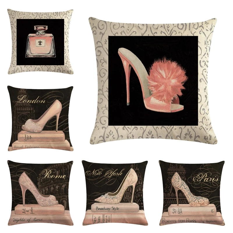 

Perfume Shoes Decorative Cushion Cover Cotton Linen Square Throw Pillow Cover 45x45CM Pillow Case Home Office Car Sofa Decor