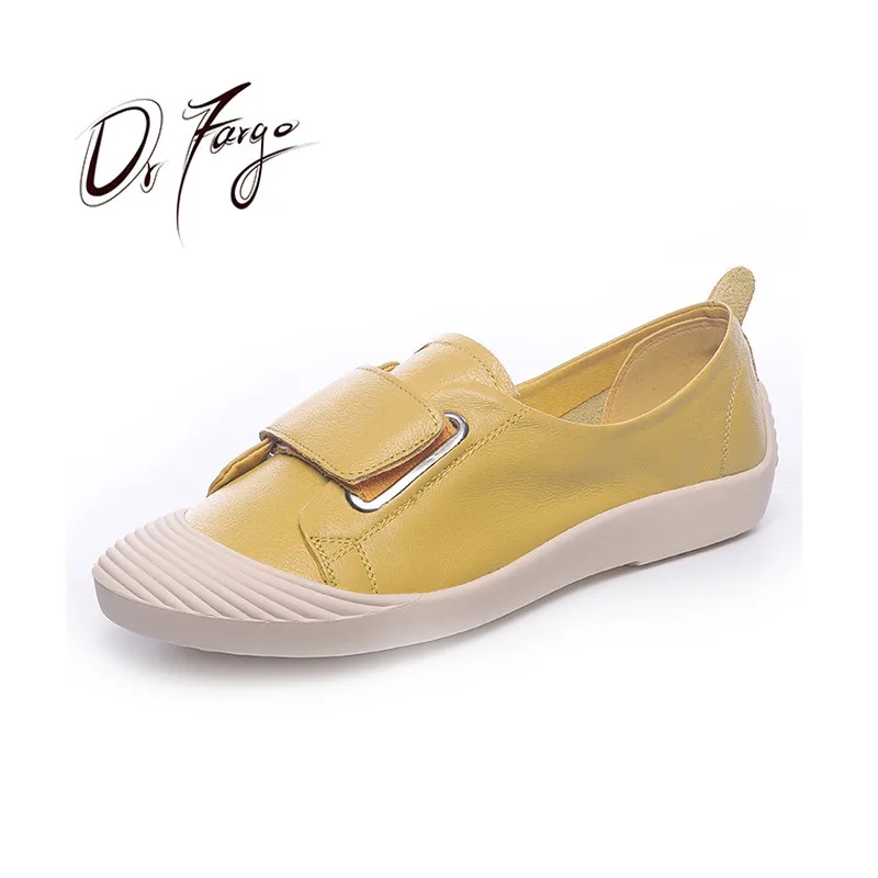 

DRFARGO Summer Spring Genuine Leather Round Toe Casual Round Toe Band Strap Soft Slip on Flats 5178 Red Yellow Mujer Chaussure