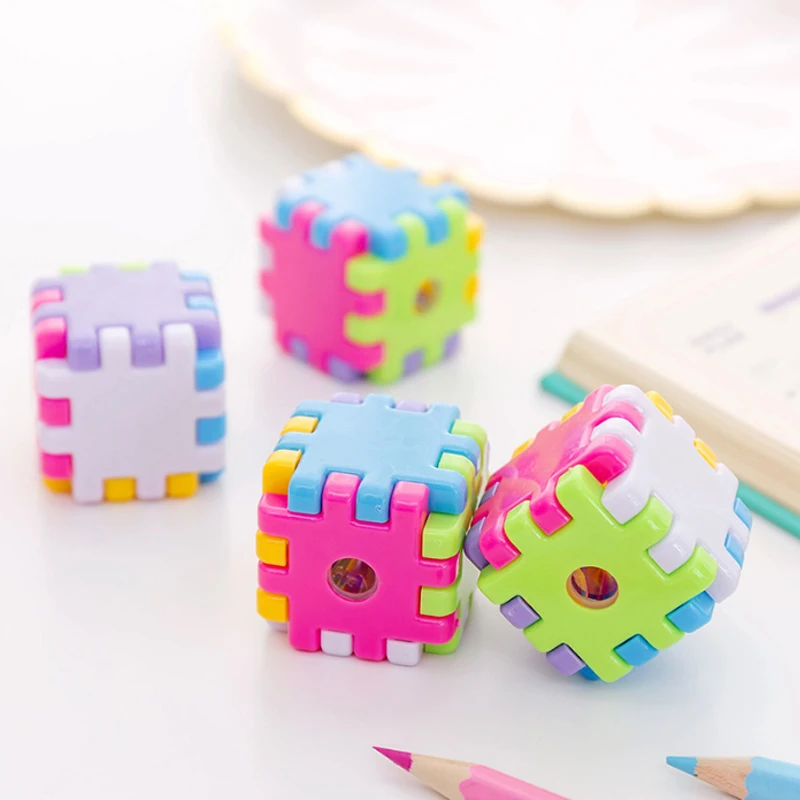 

1X Creative Cartoon cube small pencil sharpener Kawaii Stationery Pencils Sacapuntas School office supplies Gift