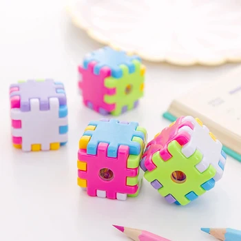 

1X Creative Cartoon cube small pencil sharpener Kawaii Stationery Pencils Sacapuntas School office supplies Gift