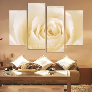

Unframed 4 Pcs/Set Fashion Brand Canvas Picture Flower Painting Light Yellow Roses Canvas Print Wall Pictures For Living Room
