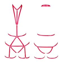 Красный жгут бюстгальтер полный тело соблазнительное обтягивающее белье набор Холтер эластичный регулировать женский жгут панк готический стиль Фетиш полюс танцевальная одежда