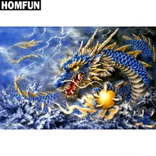 HOMFUN-pintura de diamante redondo/cuadrado completa, cuadro artesanal 5D, bordado 3D de dragón chino, punto de cruz, decoración del hogar de diamantes de imitación