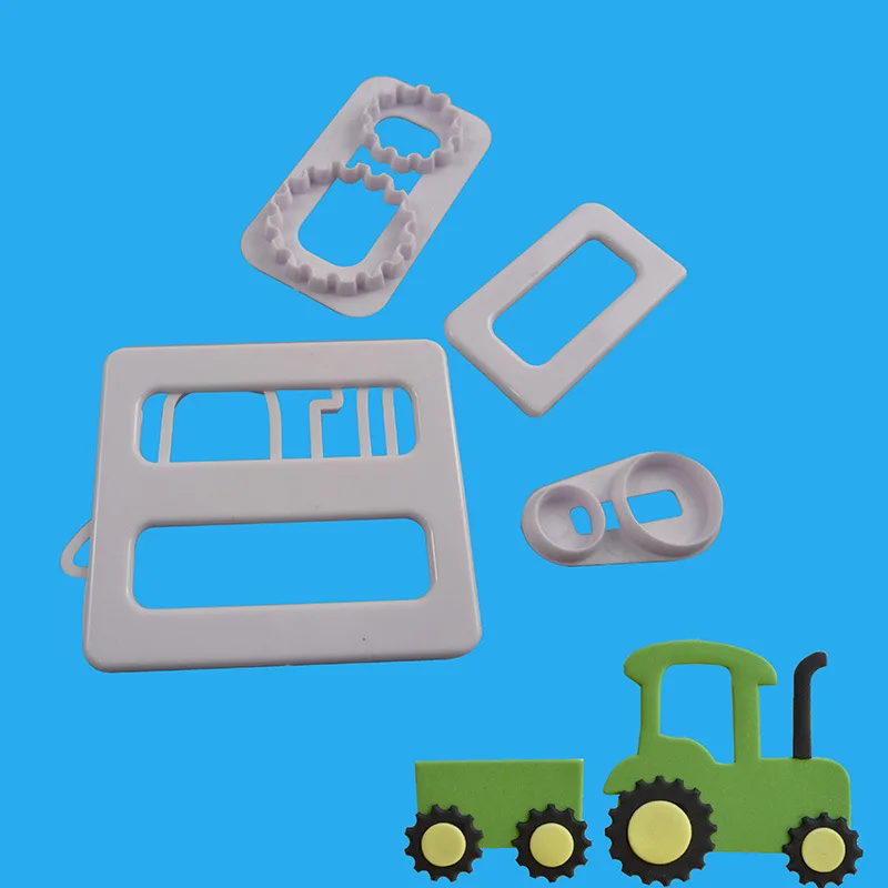 

4Pcs/Set DIY Tractor Food Grade Plastic Fondant Cutter Cake Mold Decorating Kitchen Mold Tools Birthday Party Bakeware Accessory