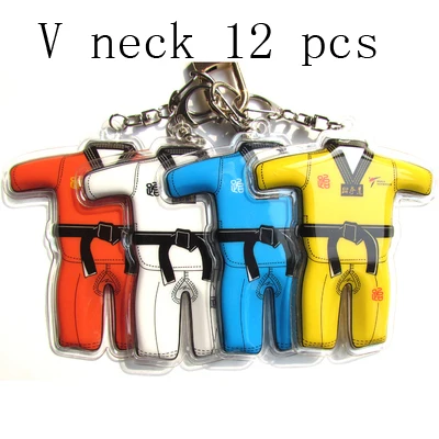 12pcs V neck doboks 12 шт./партия) Новые брелки poomsae doобок тхэквондо с v-образным вырезом 4 цвета doboks Брелки Подарки для детей студентов оптом - Цвет: 12pcs V neck doboks