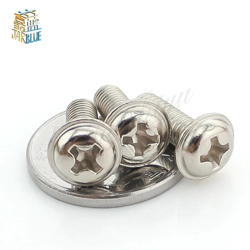 (100 قطعة/الوحدة) الأجهزة M3x5MM مسمار لولبي الرأس جولة رئيس مع شيم مسامير الربط