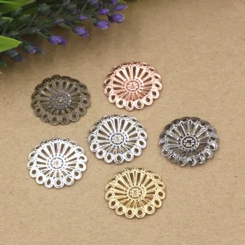 

20mm Vintage Filigree Circle Flower Wraps Metal Links European Charms Hair Clasp Bu Yao Accessories DIY Findings Multi-Color
