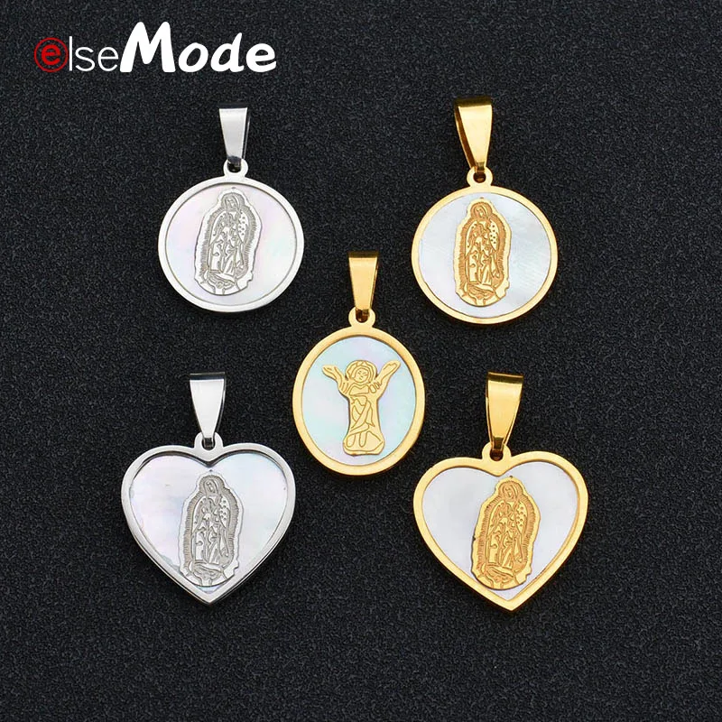 

ELSEMODE Personalized Customized Engrave with Own Logo Vingin Mary Charm Shell Heart Pendant Necklace For Women Jewelry Gift