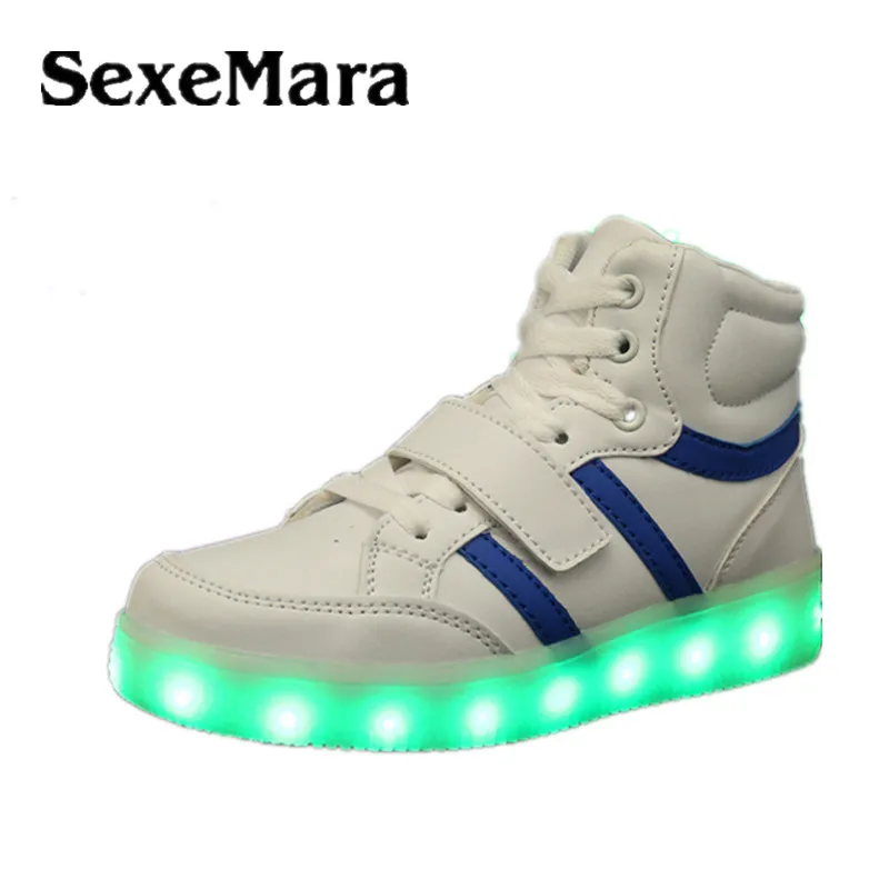SexeMara Kids Sneakers Children's USB Charging Luminous LED Lights casual Shoes r kids Casual Flat Girls Boy girls sports | Детская