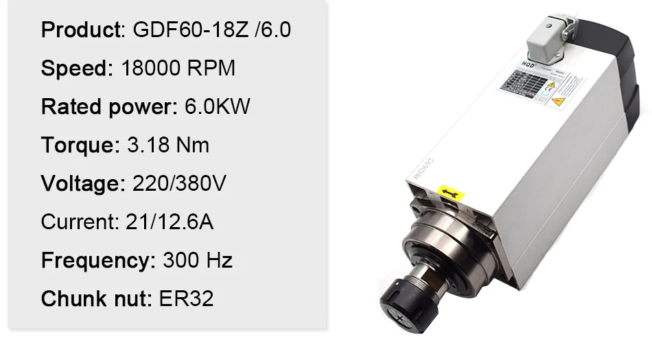 HQD шпиндель с ЧПУ 6 кВт с воздушным охлаждением мотор шпинделя 380 В 220 В с P4 подшипником 18000 об/мин ER32 300 Гц для фрезерный станок с ЧПУ