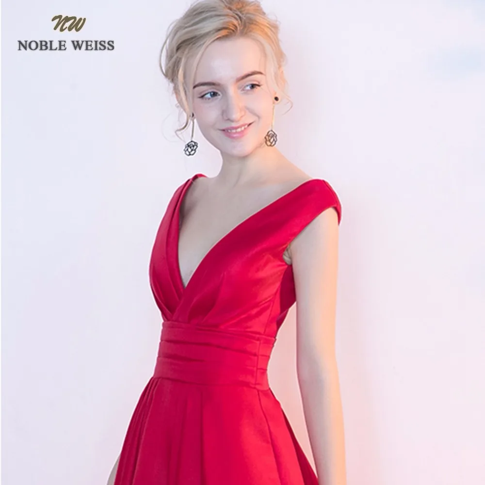 Благородный WEISS сексуальное ТРАПЕЦИЕВИДНОЕ длинное вечернее платье 2019 с v-образным вырезом атласное Плиссированное темно-красный платья