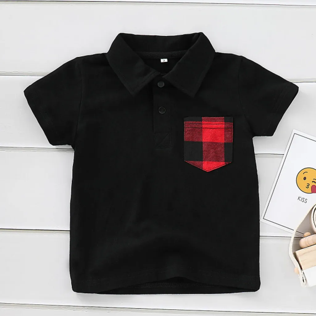 

ZHDAOR Summer Toddler Baby Kid Boy Plaid Short Sleeve Gentleman Tops Tee Clothes Short Sleeve Turn-down Collar Hot W#4