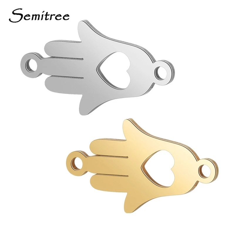 Semitree 5 шт. Lucky Hand из нержавеющей стали Коннекторы в форме сердца браслет амулеты DIY