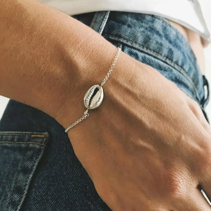 Богемная Мода серебряная с золотом цепь оболочка браслет для женщин Простой Шарм Ювелирный женский браслет друзья подарок pulsera mujer - Окраска металла: Silver