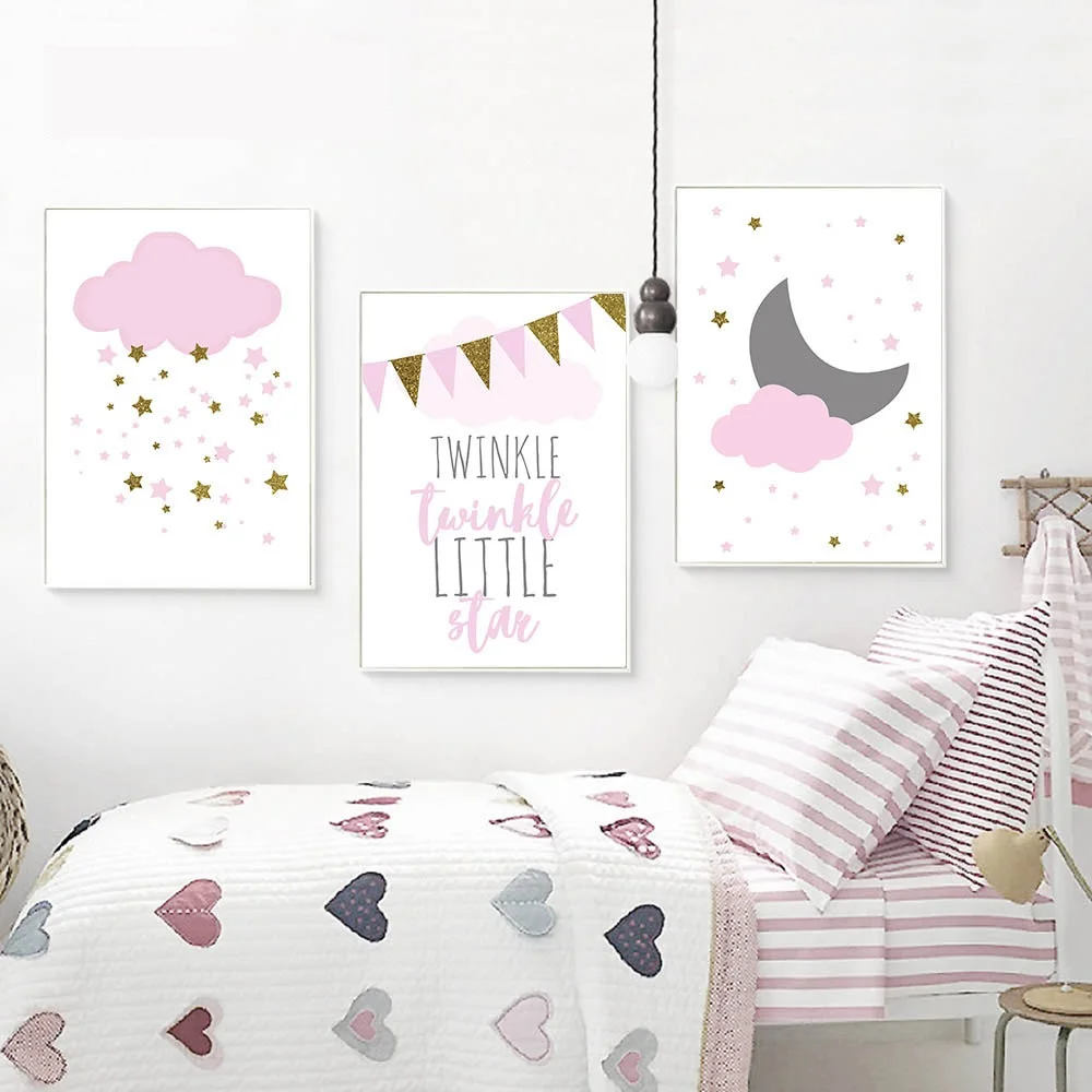 Kawaii-Pink-Twinkle-Star-Cloud-Nursery-Poster-Nordic-Wall-Art-Canvas-Prints-Painting-Picture-Children-Room(1)