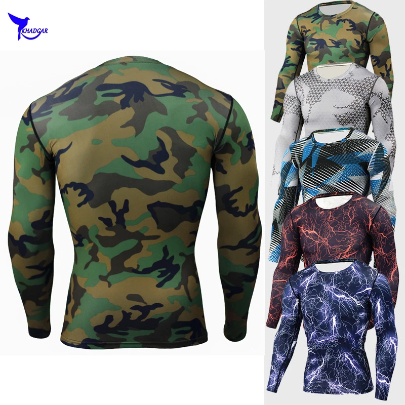 

Long Sleeve Quick Dry Crossfit Men's Running T-shirt Compression Sport Shirt Men Camouflage Fitness 3D Gym Clothing Top Rashgard