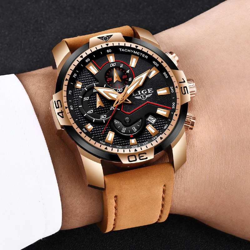 Relogio Masculino новинка 2019 мужские часы LIGE кожаные кварцевые с автоматической датой