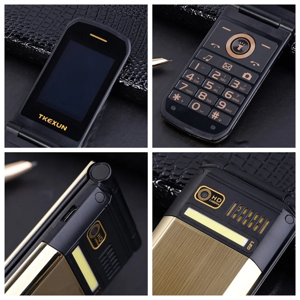 TKEXUN Slim Flip Touch Display Russian Key SOS Speed Call Magic Voice Flashlight Cellphone Mobile Phone For Old People Senior