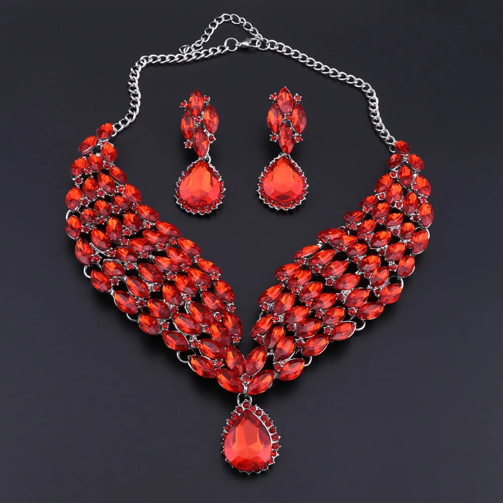 

OEOEOS Fashion Indian Jewellery Indian Crystal Necklace Earrings Bridal Jewelry Sets For Brides Party Wedding Accessories