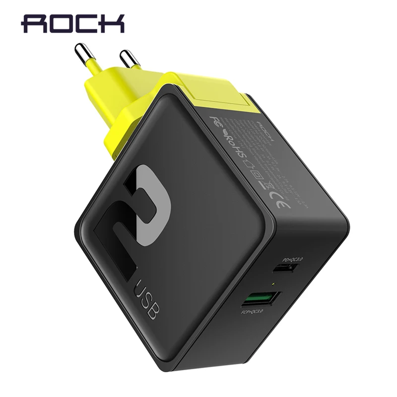 

PD Fast Charging USB Charger for iPhone X 8 plus, ROCK 36W Quick Charge 3.0 Dual USB Charger QC3.0 &PD &FCP fast charging