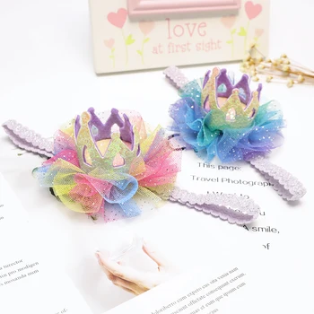 

Retail 1pc Fashion Cute Glitter 3D Tiaras Hairpins Hair Clips Gradient Gauze Floral Crown Headbands Princess Headwear