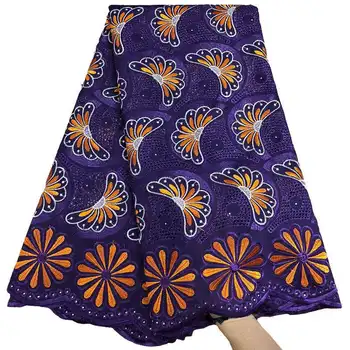 

Best Selling 100% cotton Swiss Voile Lace In Switzerland Purple color Cotton Mesh Fabric Nigerian Embroidered With Stones XTR04
